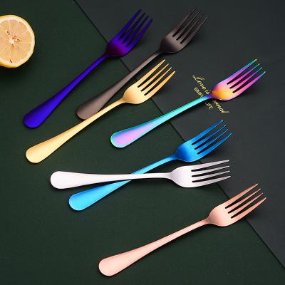 China Viable High Quality Multicolor Stainless Steel Gold Silver Cutlery Christmas Dinner Fruit Steak Dessert Fork for sale