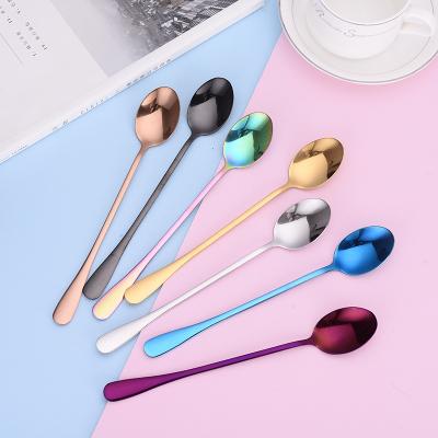 China Fashional Stainless Steel Long Handle Durable Colorful Tea Coffee Ice Cream Spoon for sale