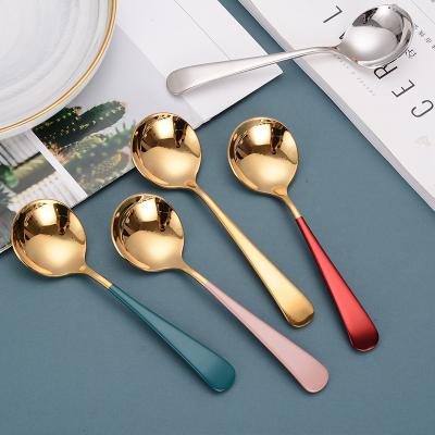 China Stainless Steel Viable Korean Style Metal Teacup Shaping Coffee Spoon Round Multifunctional Small Dessert Soup Spoon for sale