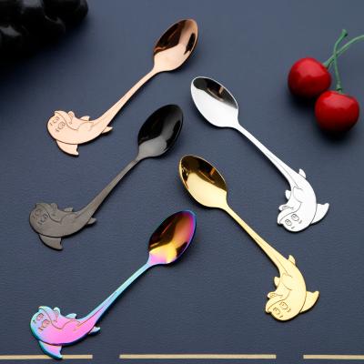 China Sustainable New Designed Dolphin Shape Spoon 304 Stainless Steel Multicolor Teaspoon for sale