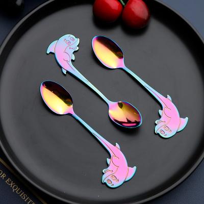 China Viable Colorful Mixing Coffee Stainless Steel Tea Dinner Table Spoon Dessert Sugar Ice Cream Spoon for sale