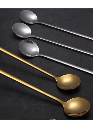 China Fashional Food Grade Metal Coffee Scoop Gold Stainless Steel Long Handle Viable Spoon Round Spoon for sale