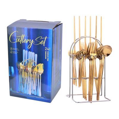 China Amazon Sustainable Hot Selling Wedding Cutlery Set Portugal Stainless Steel Gold Flatware 24 Pieces Cutlery Sets for sale