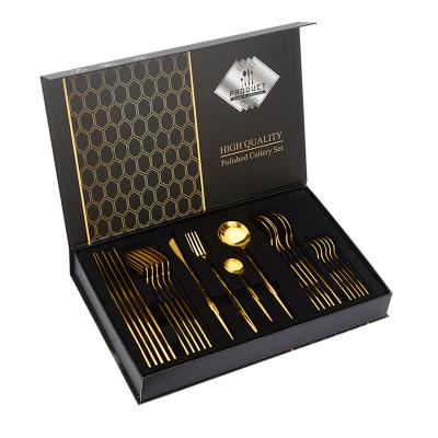 China Viable Stainless Steel Royal Gold Flatware Wedding 24 Pcs Flatware Spoon And Portuguese Fork Set for sale