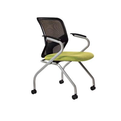 China Durable Foldable Ergonomic Foldable Meeting Room Visitor Training Chair Office Furniture Reception Mesh Stacking Chairs With Arms for sale