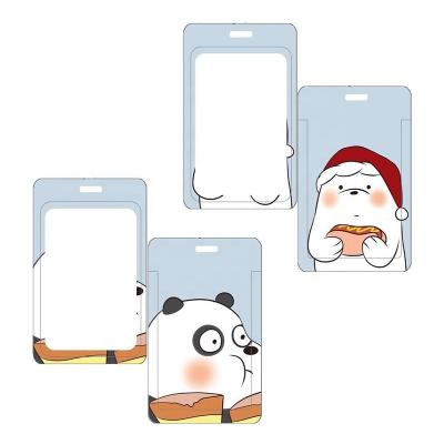 China Multiple Styles Cartoon Pola Bear Plastic Badge Cover Staff Name Tag Card Holder Fashion Bear Creative Student Card Sliding Holder for sale