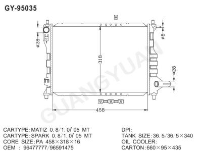 중국 알루미늄 핵심 0.8 MT Nissens 61630를 가진 96591475 96477777 대우 Matiz 방열기 판매용