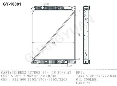 China Radiadores de aluminio del camión del tanque 9425001103 plásticos para las piezas del motor autos del BENZ ACTROS en venta