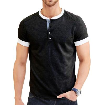 China Custom Open Solid Ring Button Anti-wrinkle Crewneck Short Barrel Sleeve Men for sale