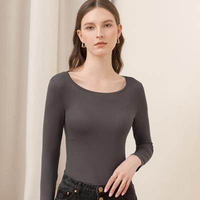 China 2021Autumn Solid Color Breathable Scoop Sleeves Korean Cultivated Slim Thin T-Shirt for sale