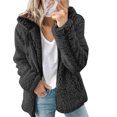 China New Breathable Solid Color Autumn Winter Loose Hooded Woolen Zippered Cardigan for sale