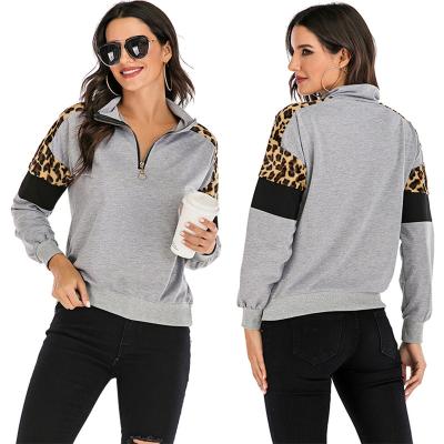 China Long Sleeve Zippered Stand Collar Sweater Women Sustainable Leopard Print Autumn European And American Casual for sale