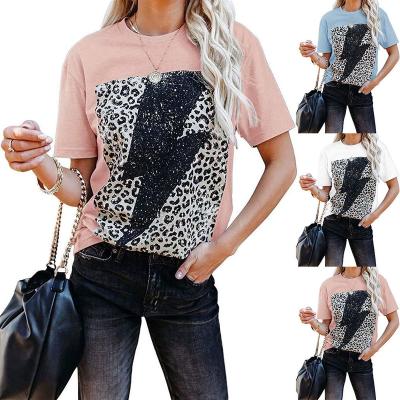 China 2021New Viable Women's Sleevett European and American lightning leopard print short shirt graphic crew neck for sale