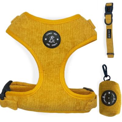 China Custom High Quality Soft Corduroy Fabric Mesh Padded Small Adjustable Dog Harness and Leash Set for sale