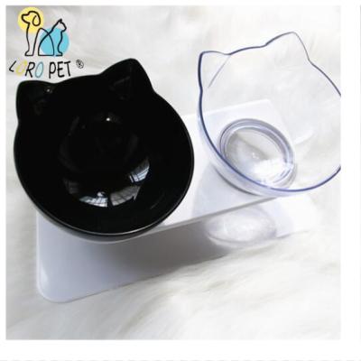 China Durable 15 Degree Bevel Pets Non-slip Driver Water Bowl Double Neck Protection Cat Bowl for sale