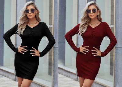 Chine La rayonne de robe d'enveloppe de hanche de Spandex permutent tricotent la longue douille plissée à vendre