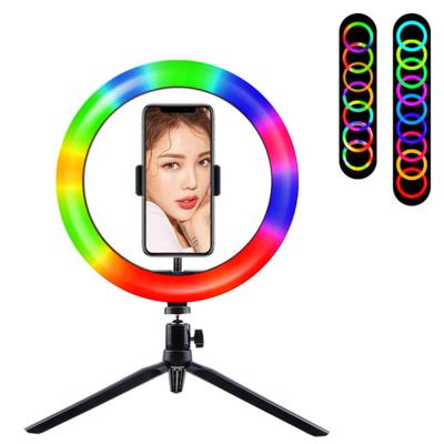 China Mini 2021 Newest 3200-6000K Selfie Ring Light Remote Control LED Ring Lamp with Tripod Stand 10Inch RGB Video Light for sale