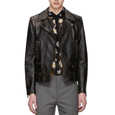 China OEM Breathable Mens Black Classic Moto Stud Studded Faux Leather Jackette For Men for sale