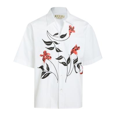 China OEM Anti-pilling Men's Printed Short Sleeve Button Up Floral Shortsleeve Shirt Vacation White Shirt Mens for sale