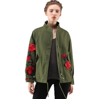 China Plus Size Women Outwear High Quality Embroidered Green Aplet Coat Army Jacket for sale