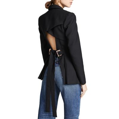 China OEM Anti Shrink Women Hollow Out Backless Long Sleeve Double Breasted Blazer for sale