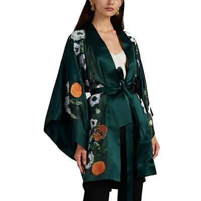 China OEM service 2019 anti-shrink women fashion kimono jacket high quality embroidered silk cropped blazer for sale