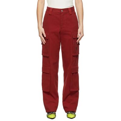 China OEM QUICK DRY Women's Wide-Leg Cotton Twill Cargo Pants in Red for sale