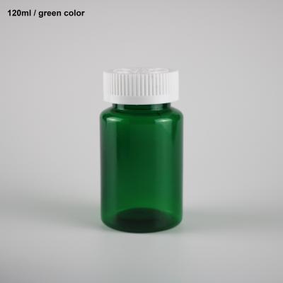 China Green color pharmaceutical PET plastic bottle 120ml biodegradable for capsule pill packaging for sale