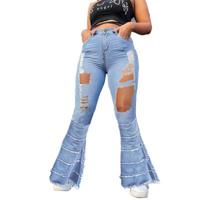 China 2022 Viable spring and summer new women's skinny jeans thin ripped hole bandage denim cake pants flare pants for sale