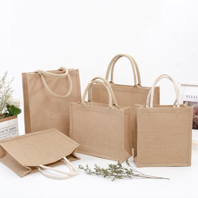 China Wholesale Custom Eco-friendly Printing Logo Natural Gunny Jute Tote Bag Recycle Foldable Jute Shopping Bag Eco Friendly for sale