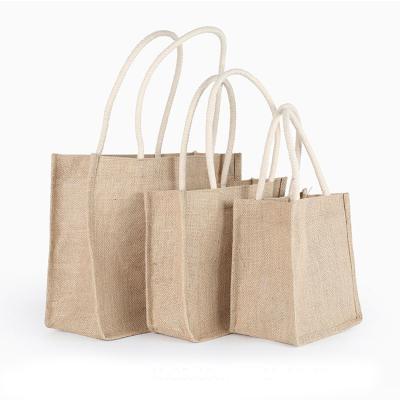 China Manufacturer Handled Wholesale Custom Logo Shopping Jute Tote Bag Printed Jute Jute Bags for sale