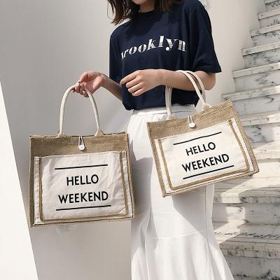 China Durable / Eco / Front Pocket Canvas Natural Jute Reusable / Customized Shopping Tote Bags With Handles Laminated Jute Inner Tote for sale