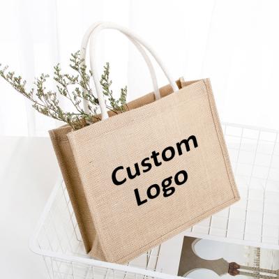 China Simple Wholesale Eco Friendly Shopper Bag Custom Printed Large Natural Eco Friendly Shopping Tote Beach Bag With Logos Burlap Jute for sale