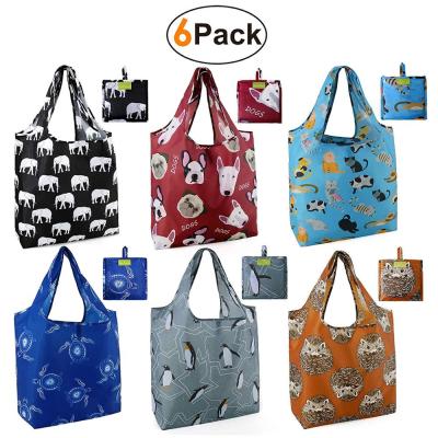 China Heavy Duty Tote Bag Reusable nylon190T Expandable Polyester Folding Folding Grocery Bag for sale