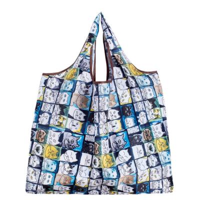 China Large Folding Reusable Nylon Folding Shopping Bags Foladble Tote Bag Ripstop Nylon Portable Grocery Bags for sale