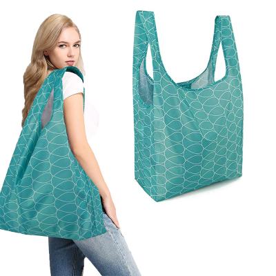 China 2021 Folding Food Grade Grocery Light Eco Friendly Sturdy Sublimation Polyester Reusable Foldable Shopping Bags for sale