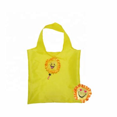 China Custom Heat Transfer Folding Printing Sun Flower Decorative Polyester Nylon Foldable Shopping Bag for sale