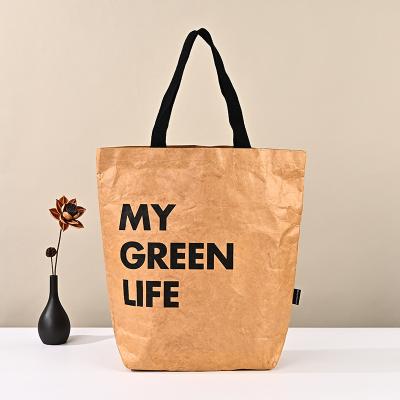 China Custom Goods Recyclable Waterproof Reusable Brown Tote Paper Beach Tyvek Washable Shopping Bag for sale