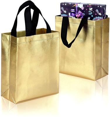 China PP Gold Handled Wrapping Metallic Laminated Nonwoven Gift Bags For Woven for sale