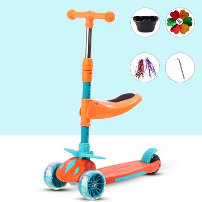 China Plastic China Customized Hot Selling Adjustable Flash Wheel Scooters For Kids With Seat 3 Wheel 2 In 1 Foldable Kick Child Swing Scooter for sale