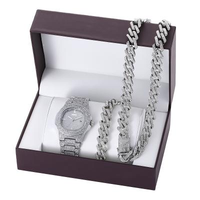 China Stopwatch fashion trend luxury temperament full diamond inlaid steel band quartz watch + bracelet set for sale