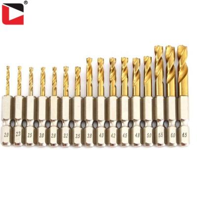 China Titanium coated stainless steel hex leg hss drill bit twist drills for metal for sale