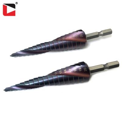 China Coating hss Cobalt m35 Aluminum Nano-blue Flute Step Spiral Drill Bit for sale