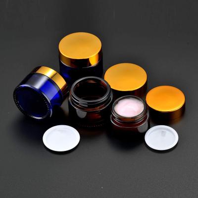 China Free Sample Personal Care Cosmetic Face Cream Container 5ml 15ml 30ml 50ml 100ml Frosted Amber Glass Jar for sale