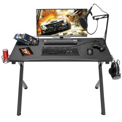 China Carbon Fiber Surface Factory Desk R Shaped Modern Computer Desk PC Game Table Metal and Wooden Game Desk 45.3inch for sale