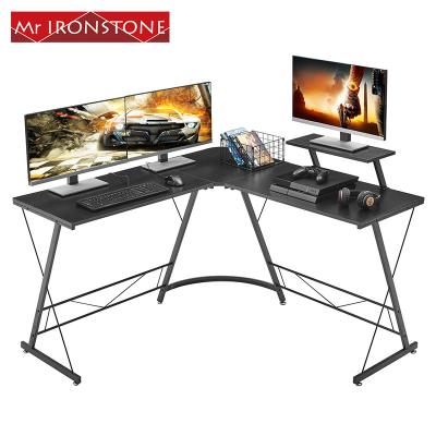 China Computer desk for study modern furniture L-shaped office corner studio desk gaming computer desk metal wooden physical channels two computer desk table for sale