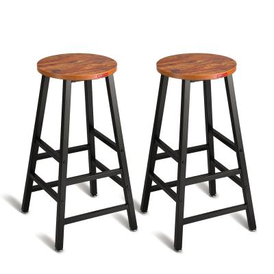 China MR Modern Industrial Iron Design 29.5 Inch - Brown Tall Rustic Bar Stools Steel Frame High Bar Wood Chair For Kitchen Dining for sale