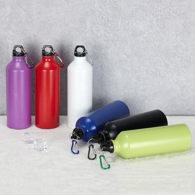 China Viable Single Wall Aluminum Water Bottle 20 Ounce 600ml Sports Water Bottle With Top Carabiner Sports for sale