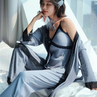 China Breathable Women Cotton Pajamas Women Lace Pajamas Sexy Women Pijamas Sleepwear 3 Pieces for sale