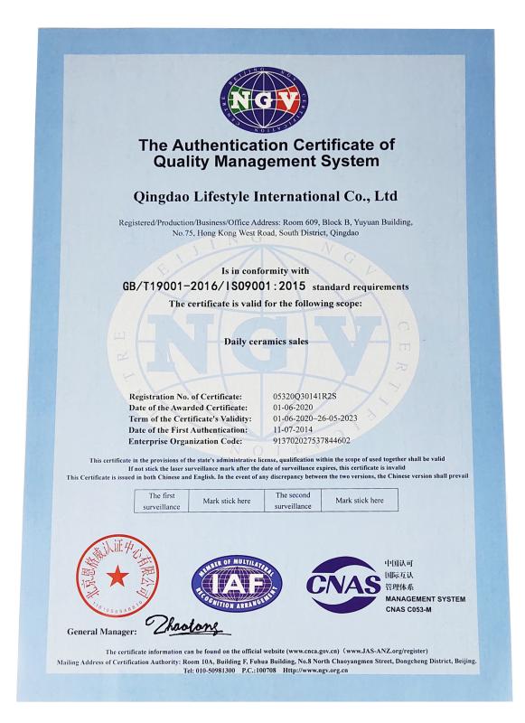 ISO9001 - Qingdao Lifestyle International Co., Ltd.